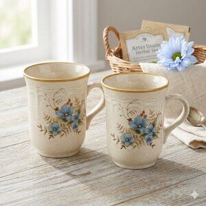 Vintage Mikasa Garden Club Day Dreams Cottagecore Floral Mug Cup Set of 2 Japan